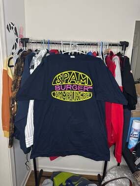 90s Spam Burger Hamburger XL Neon Pink Yellow Two Sided Single Stitch